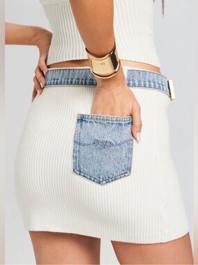 SEROYA Cape Knit Denim Mini Skirt White Coastline